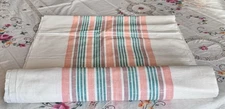 Vintage USSR Striped Fabric Bolt Peach Teal Loom-Woven Yardage 26 Ft x 20 In