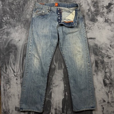 Hugo Boss Jeans Mens 36 Blue Good Orange Label Straight Leg Button Fly Denim
