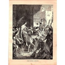 Wood Cut Book Plate Print Christ Entering Jerusalem 1800's