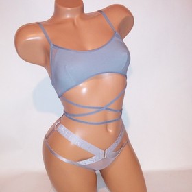 Victoria Secret Bralette Set XS Bra & Panty Gray Strappy Cheeky Unlined Wireless