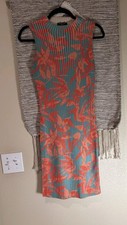 Fitted Guess Mariano Coral And Teal Midi Dress Size Small
