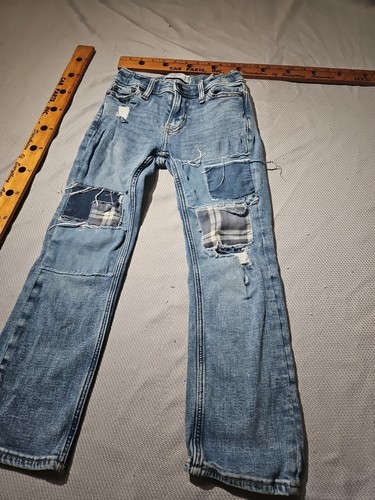 Abercrombie Kids Jeans Youth Girls 7/8 Blue Patchwork Denim Straight Slim Pants - Picture 5 of 16