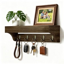 Rustic Brown Key Holder Wall Mount with 5 Hooks - Entryway Organizer, Home Decor