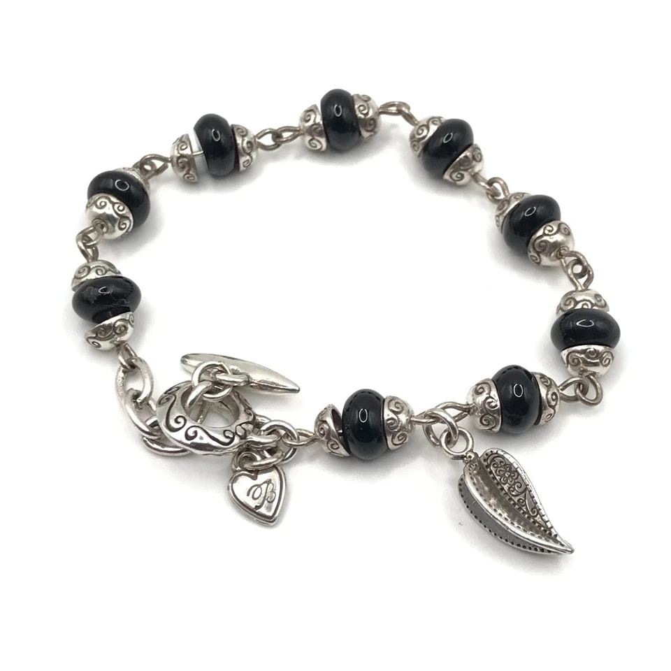 Pulsera de eslabones Brighton cuentas negras y dije cierre de palanca estilo suroeste 7,5" Foto 2 de 4