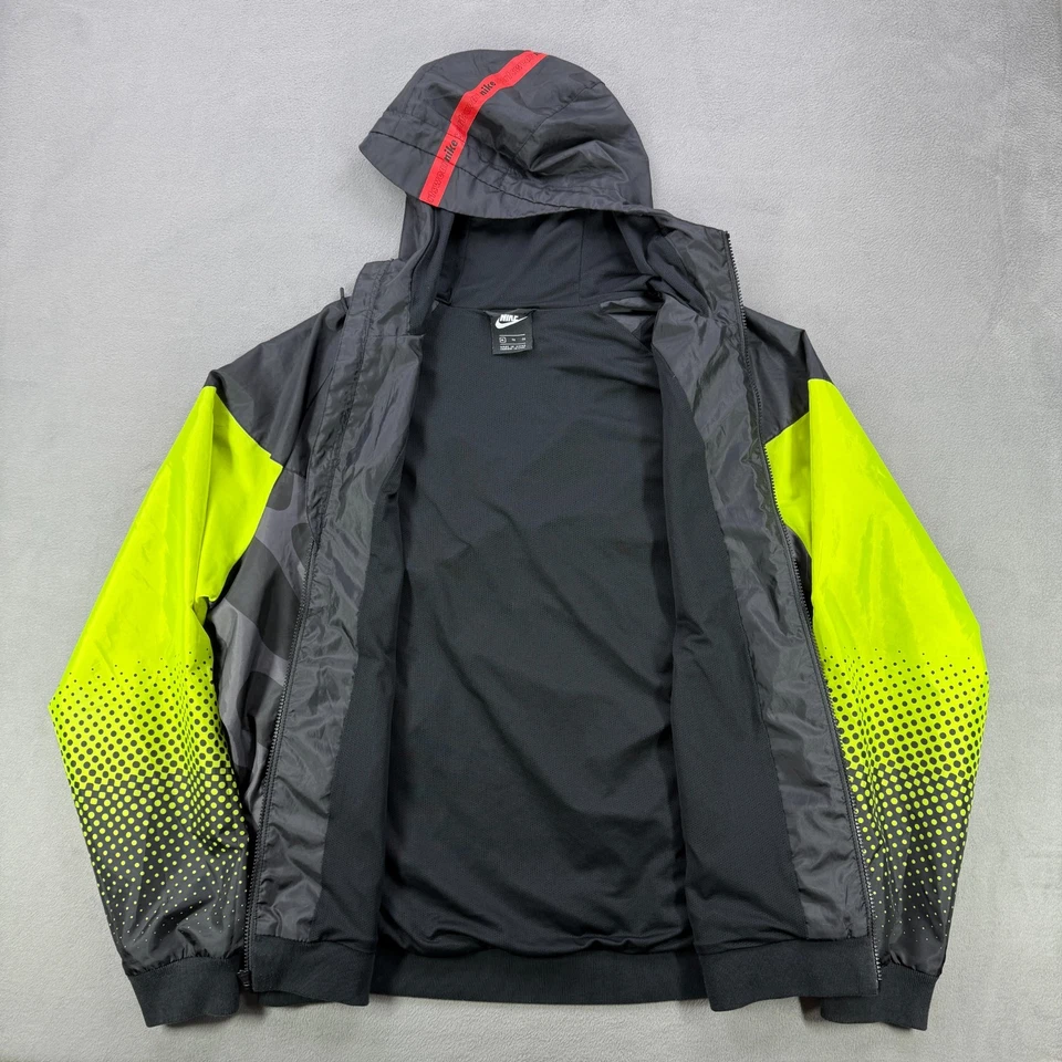 Nike Air Jacket Mens XL Black Neon Yellow Windrunner All Over Print Hooded Track - Image 4 of 4