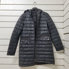 ZARA BASIC Long Quilted Coat Women Small Black Puffer Hooded Lightweight Jacket
