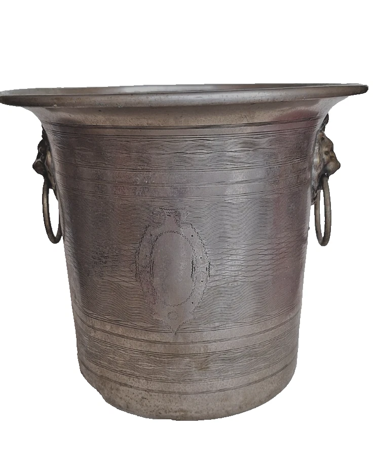 Seau à Champagne Ancien En Métal Argenté, Style Art Déco Avec Blason Et Poignée – D'occasion