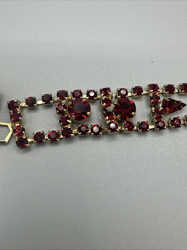 Vintage Red Ruby Colored Rhinestone Gold Tone Bracelet With necklace #914 - Picture 5 of 13