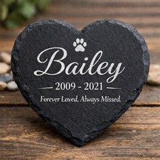Personalized Engraved Memorial Slate Plaque Stone Heart Grave Marker Pet Dog Cat