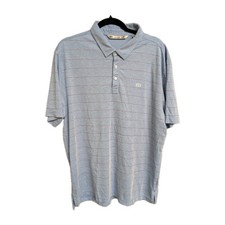 Travis Mathew Golf Polo Shirt Mens XL Blue Striped Short Sleeve Pima Cotton/Poly