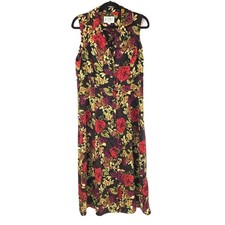 Julian Taylor Womens Shirt Dress Black Red Floral Midi Sleeveless Buttons 8