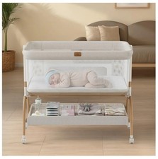 Baby Bassinet Bedside Crib, 3-in-1 Baby Bassinet Bedside Sleeper,Wood Grain Legs
