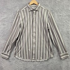 Emanuel Berg Shirt Men's XL Gray White Striped Modern Fit Long Sleeve Button Up