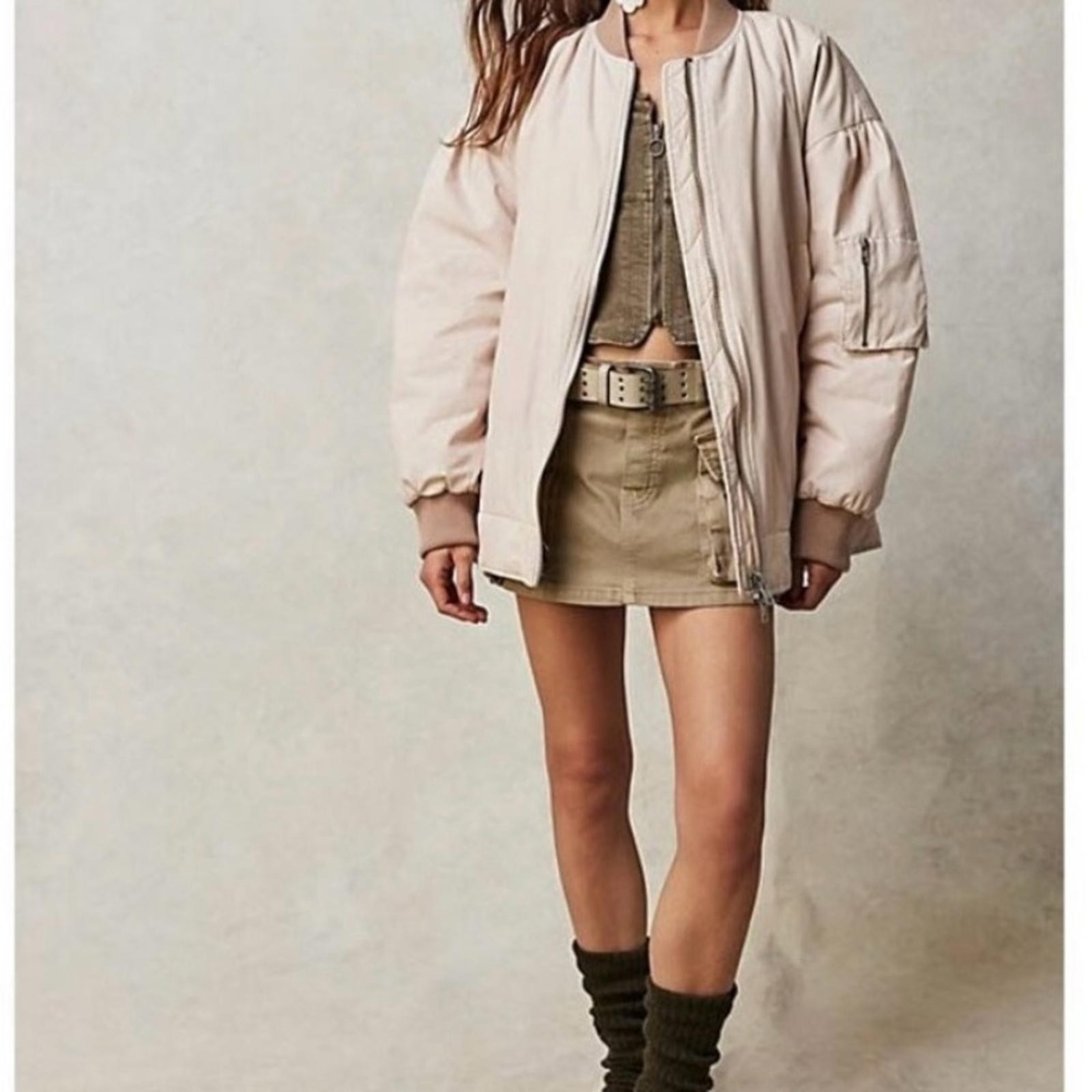 Free People Women's Cream Bomber Jacket