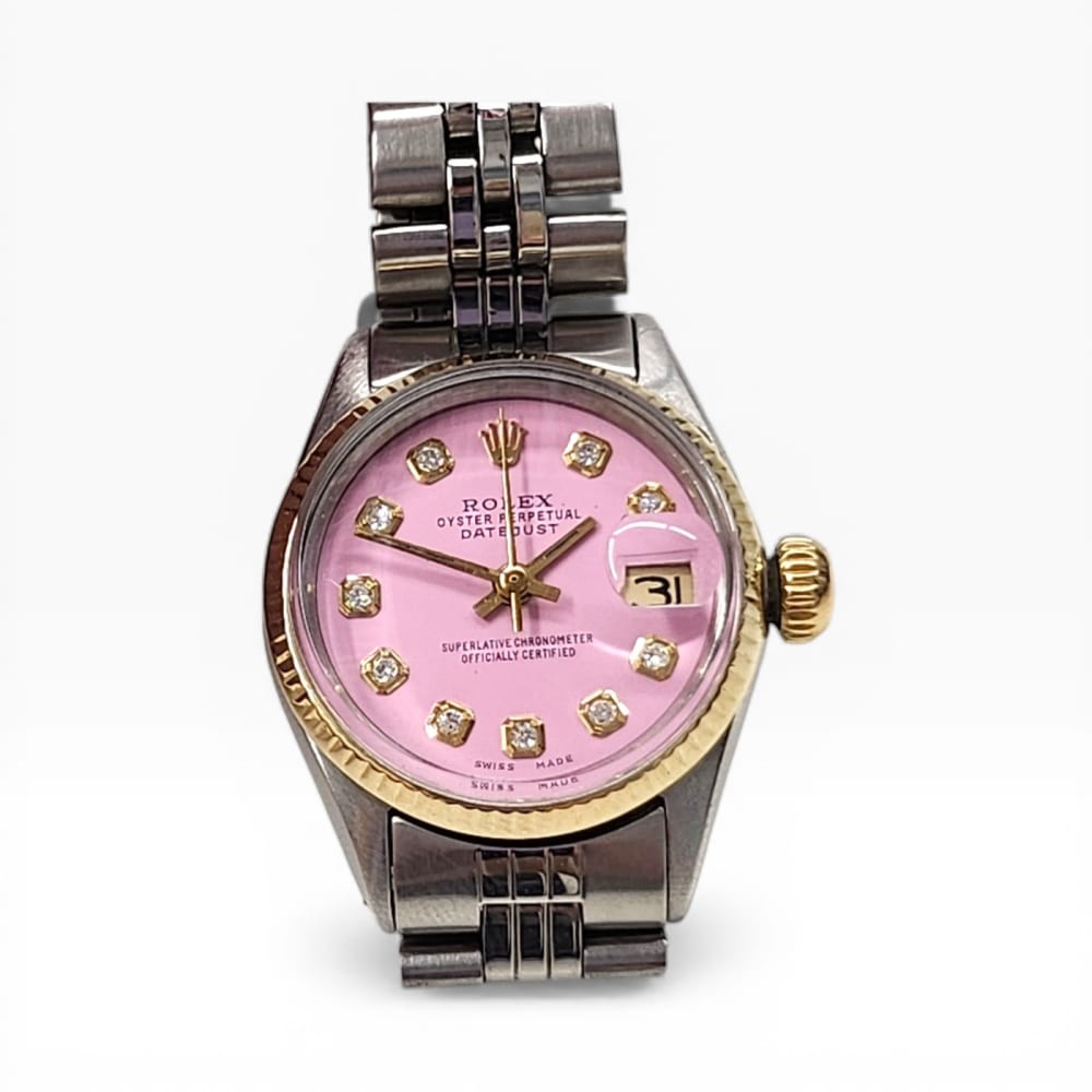 Rolex Ladies Datejust 26 mm Candy Pink Diamond Dial Jubilee Two Tone Watch 6517