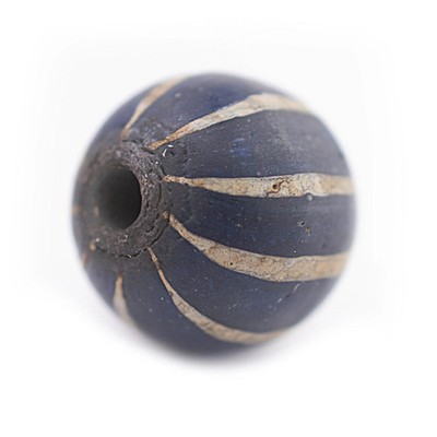 Blue Stripe Jatim Java Bead Single Bead, 20mm Indonesia Multicolor Round Glass