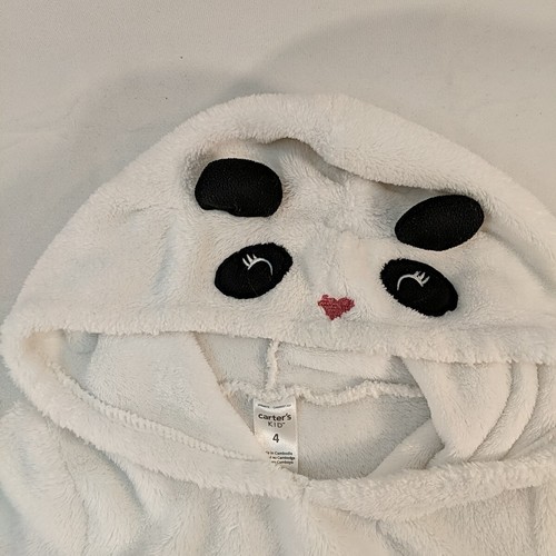 Carter's Kid Girls 4 Panda Hoodie Pullover Sweater Hood Pocket Black White Fuzzy - Picture 2 of 8