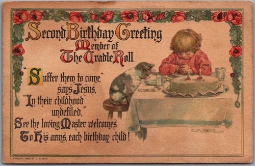 Religious CRADLE ROLL Church Sunday School Postcard Second Birthday 