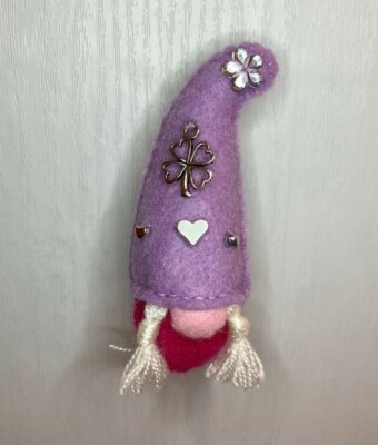 Handmade Gnome Brooch / Gonk Badge / Pixie Pin / Four Leaf Clover Charm