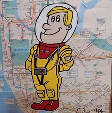 Astronaut Spaceman Pop Graffiti Expressionism Art Original New York Subway Map