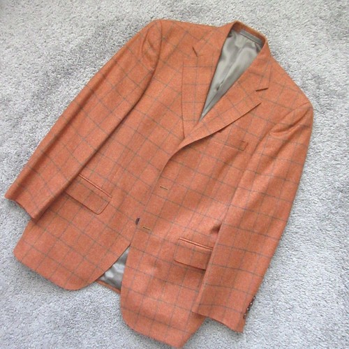 MENs 37S OLIVER SPENCER MAESTRO 100% WOOL ORANGE GREY CHECK SPORT JACKET BLAZER - Picture 8 of 8