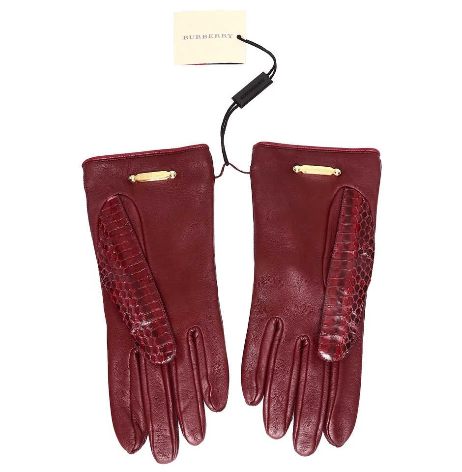 Guantes Burberry L7046 para mujer 100 % piel de serpiente Boysenberry talla 6,5 Foto 3 de 3