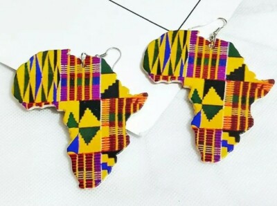 Stammes Holz Afrika Karte DIY bunte Malerei Afro Vintage Party Ohrringe
