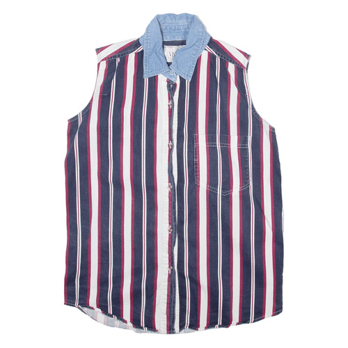 VISIONI Mens Shirt Blue Striped Sleeveless S