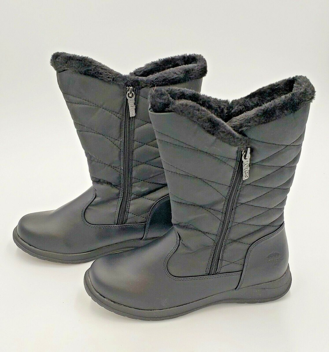 totes Jazzy Women's Winter Boots Black Quilted Faux Fur Lined