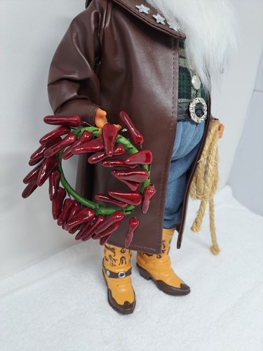 Cowboy Ranch Hand Santa Figurine 19" Tall Leather Jacket Felt Hat Rare - Picture 5 of 19