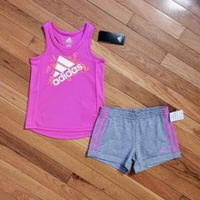 NEW ADIDAS Little Girl Tank Top  Short Set, Hot Pink sz 4-6 