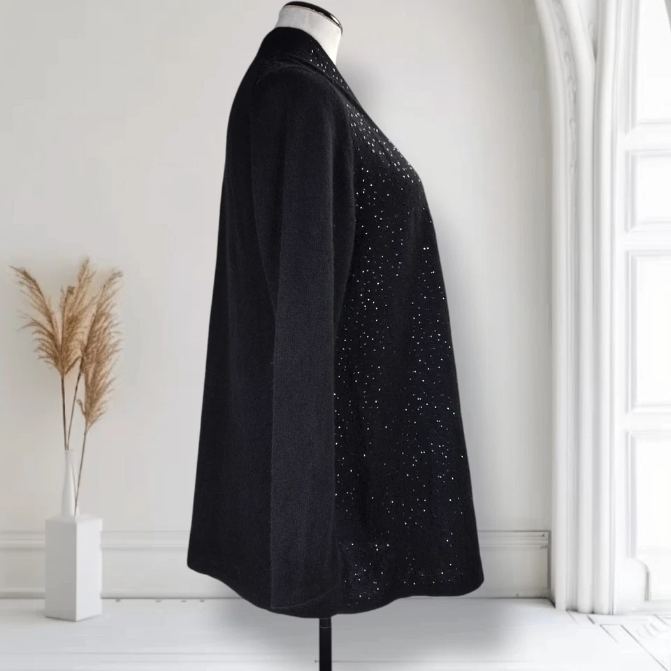Cárdigan Charter Club Lentejuelas Cachemira Talla XL Negro Frente Abierto Manga Larga Foto 2 de 4