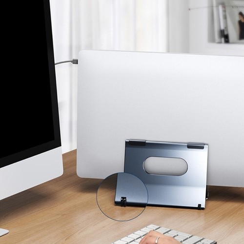 Aluminum Vertical Laptop Stand Holder Efficient Cooling And Secure Storage - Afbeelding 2 van 7