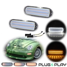 Clear Switchback Led Front Bumper Drl Turn Signal Lights For Vw Beetle 1998-2005