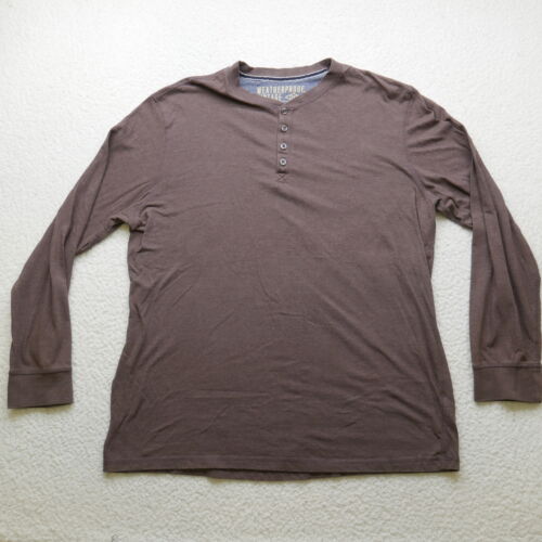 Weatherproof Henley Shirt Mens XXL Vintage Brown Long Sleeve Casual Button