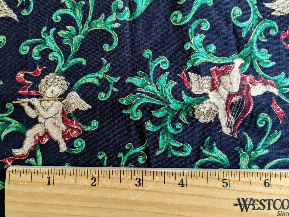 35" x 44" CHRISTMAS ANGELS CHERUBIM Cranston Cotton Fabric Joan Messmore Design - Image 4 of 4