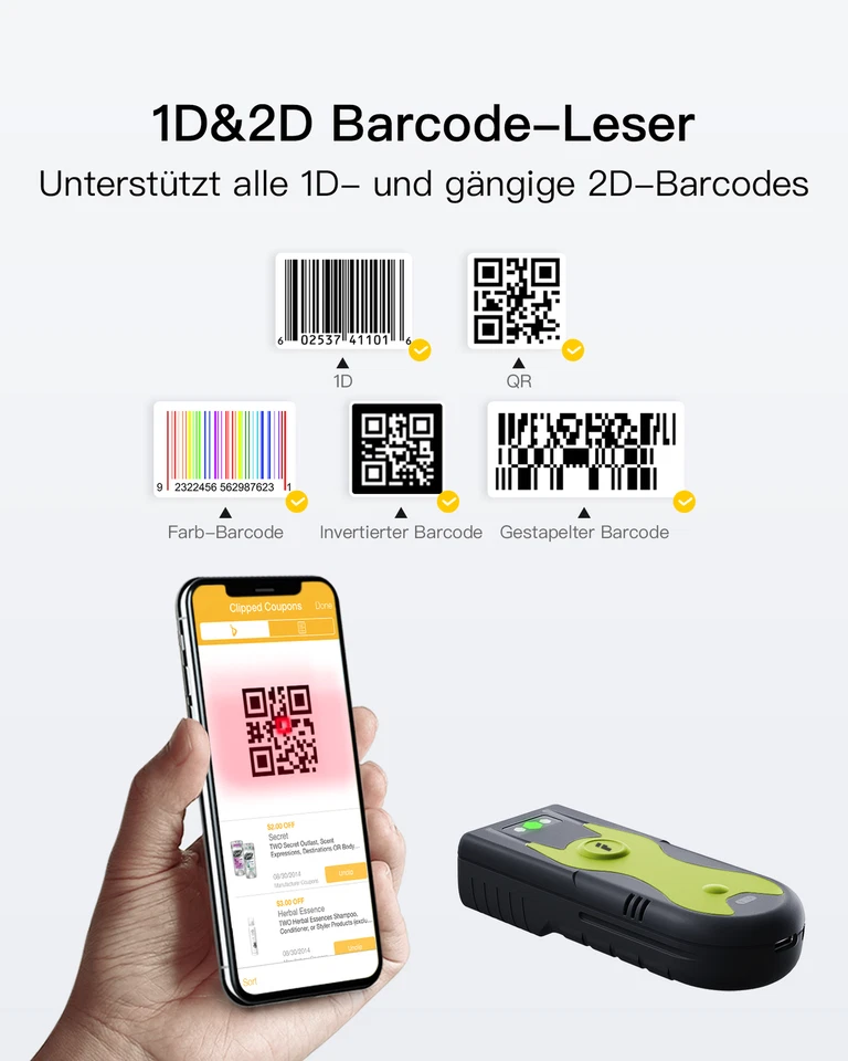 Inateck 2D Bluetooth Barcode Scanner, liest Barcodes von Bildschirmen - Bild 2 von 4