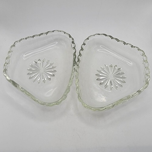 Set 2 piatti laterali vintage in vetro trasparente motivo stella bordo a coste 5,5x4,25x1,5H - Foto 1 di 5