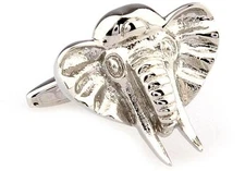 Elephant Head Pair Cufflinks Wildlife Wedding Fancy Gift Box & Polishing Cloth