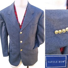 Savile Row Charcoal Gray Wool Mens Blazer Sport Jacket Gold Buttons VTG Size 42S