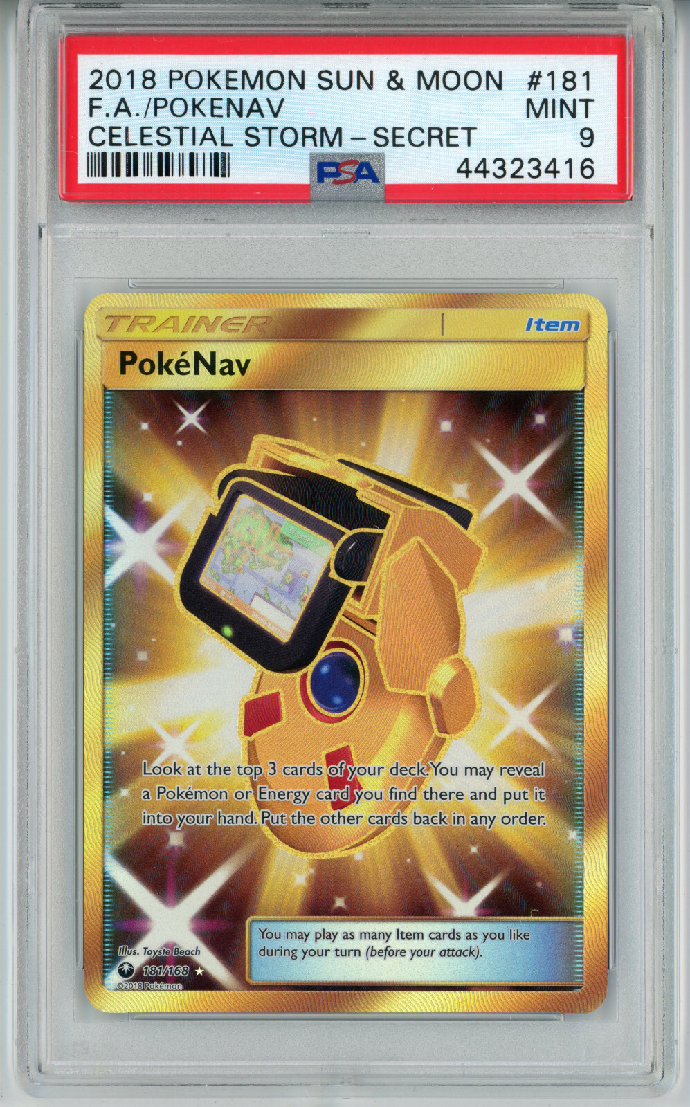 2018 POKEMON CELESTIAL STORM POKENAV #181 SECRET RARE PSA 9 MINT #44323416