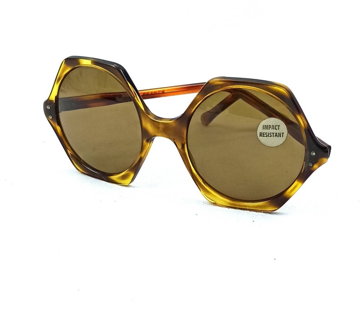 Rare Debs Sunglasses Made in Italy Vintage 60s Mod Tiki Hexagon Reptile Textured 60s Vintage Oversized Bug Eye Hexagon Sunglasses  main image 3