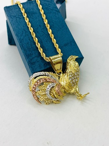Medal Of Rooster 14K Gold Filled Tri Color Necklace 24" Rope Chain Mens Womens - Picture 4 of 8