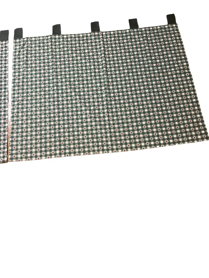 2 винтажные занавески белые зеленые клетчатые JC Penney 31 x 42 дюйма с вкладками из красных яблок - Изображение 4 из 4