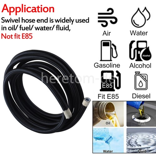 PTFE 10FT AN6 Schwarz Nylon Kraftstoffleitung Schlauch Öl Gasleitung für E85 - Afbeelding 3 van 18