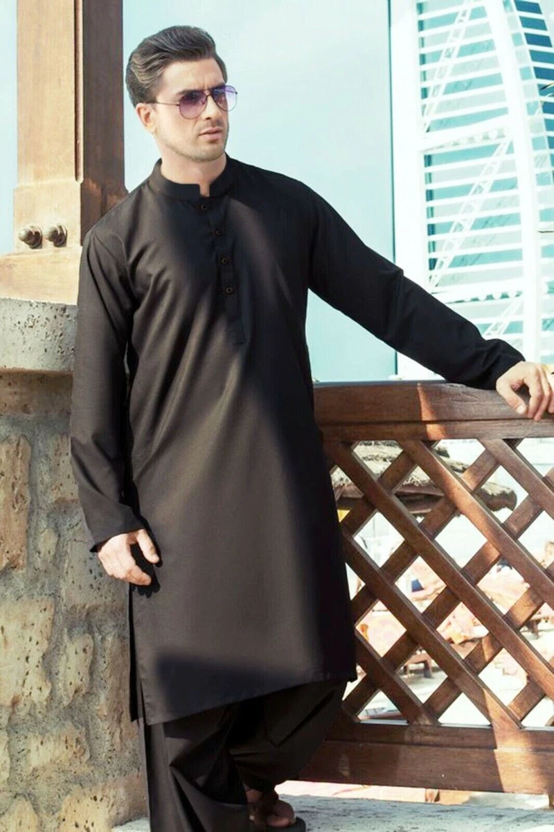 Mens Stitched Black Shalwar Kameez Pakistani Indian Style kurta