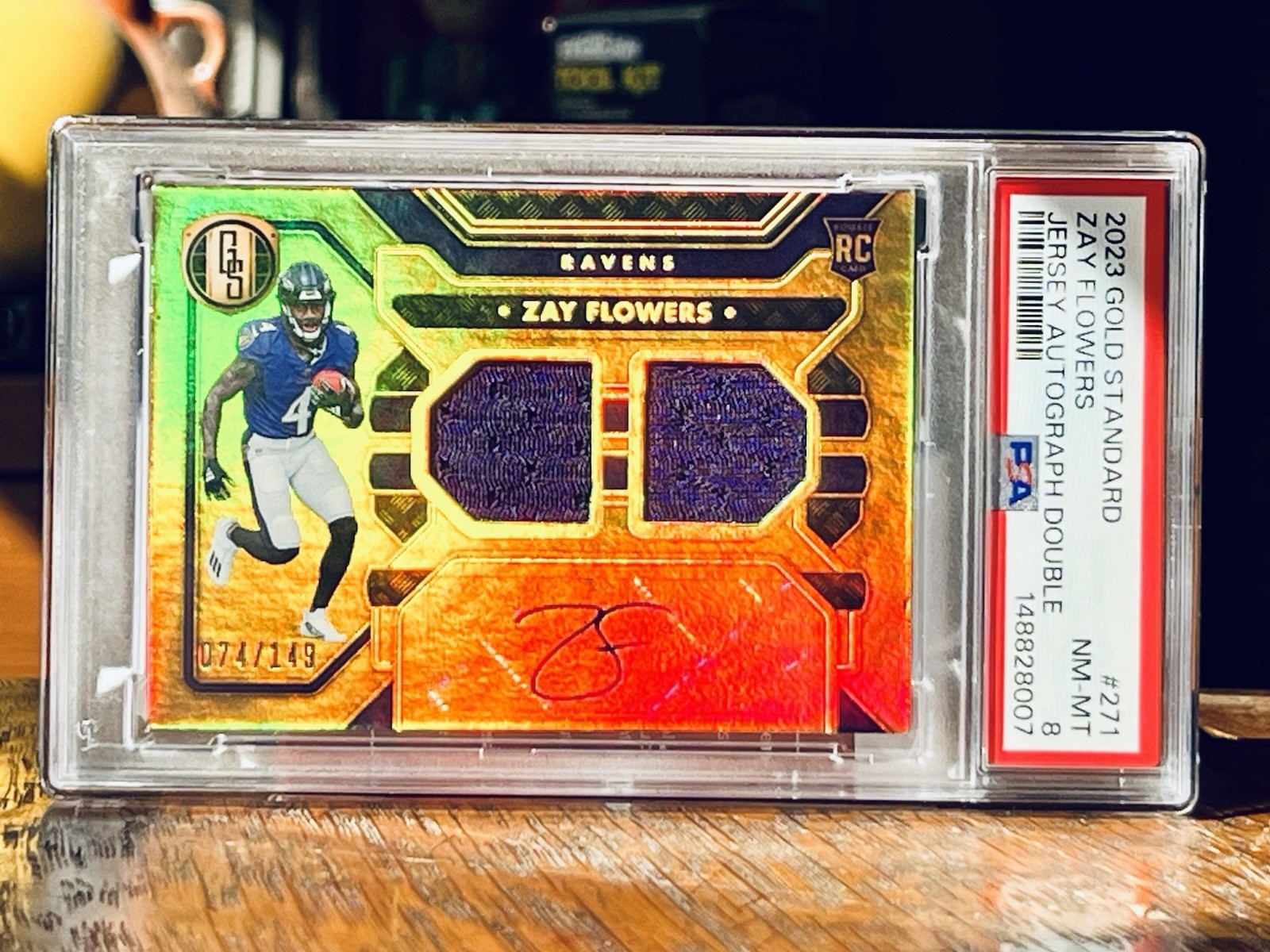 2023 Gold Standard Zay Flowers Rookie Jersey Auto Double /149 #271 PSA 8 RC