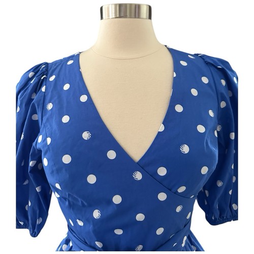 Lilly Pulitzer Top Women’s 4 Polka Dot Wrap Blue 100% Cotton V Neck Puff Sleeve - Picture 7 of 19