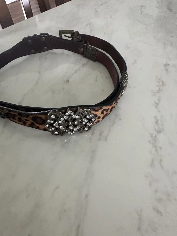 Cinturón De Cuero Vintage Western Estrás Estampado Leopardo Boho Vaquera Estilo Rodeo Foto 2 de 4