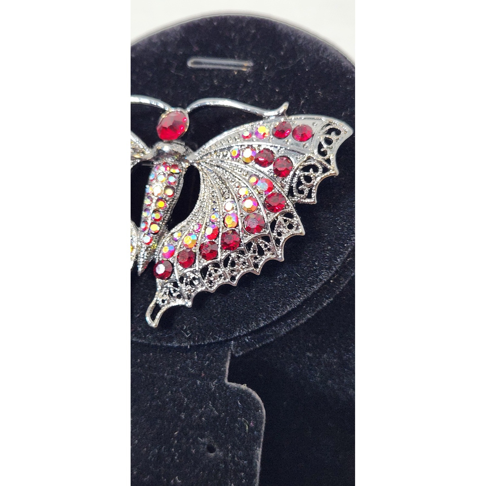 Butterfly Ruby Red Aurora Borealis Rhinestone Bro… - image 2